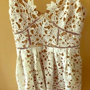 White and tan lace dress